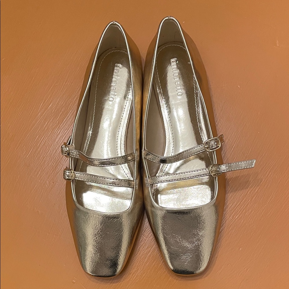 Gold square toe flats